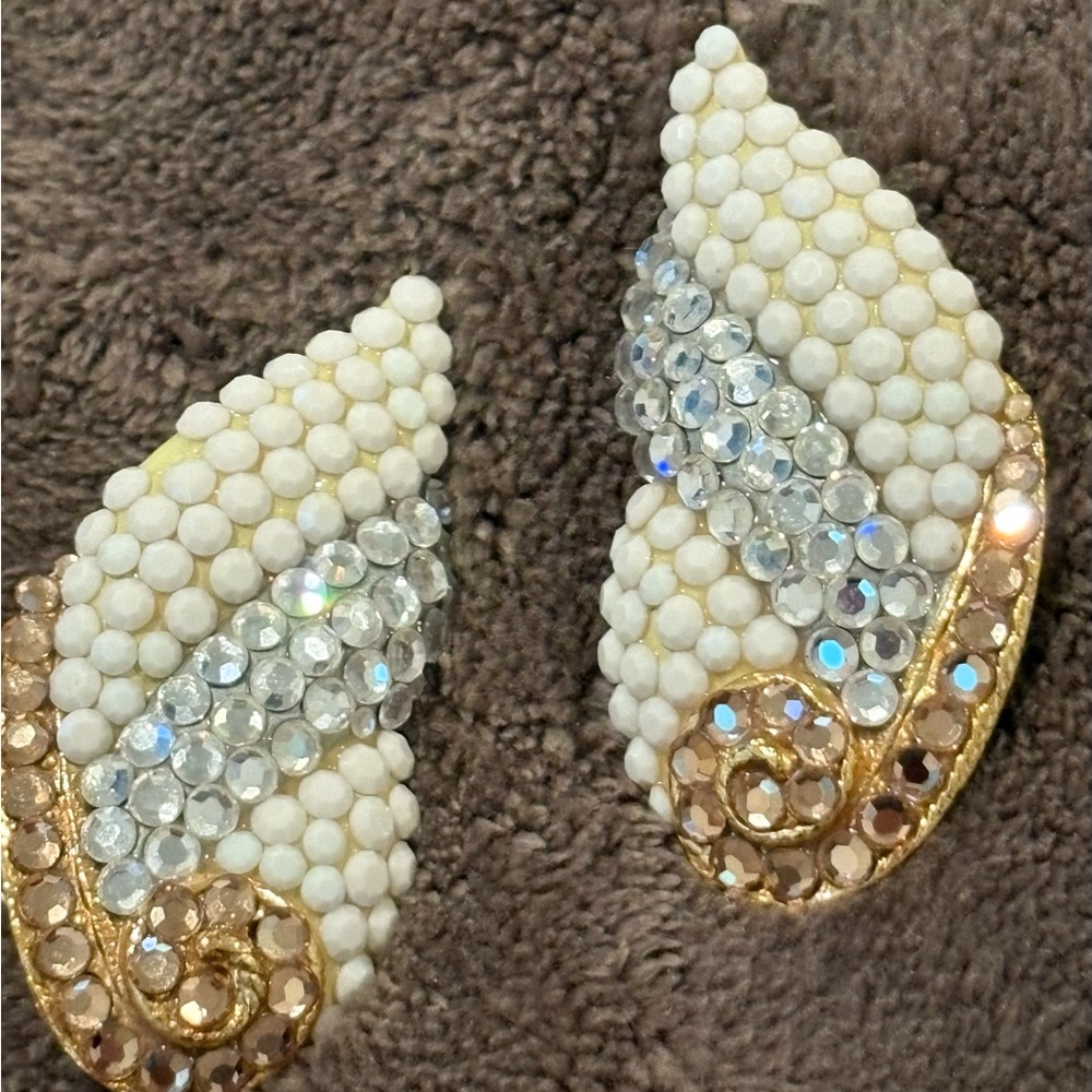 Vintage Bellini Elegant Ivory Silver Gold Crystal Earrings New